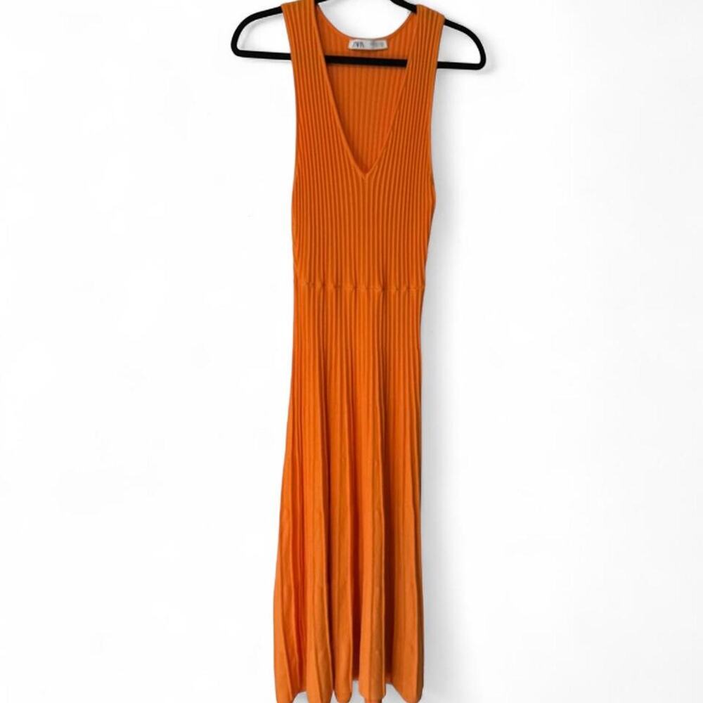 Zara orange ribbed knit maxi